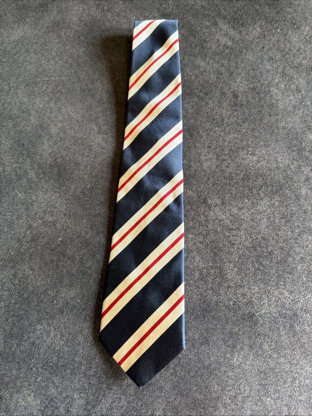 BEN SILVER Charleston Classic Navy Red White Stripes Pure English Silk Tie